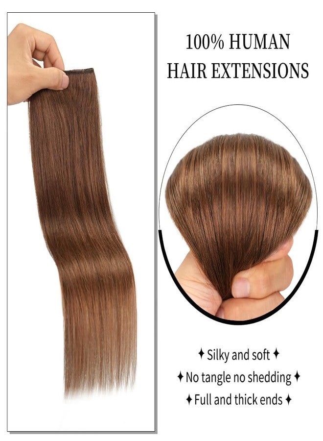 Winsky Hair Extensions Real Human Hair - One Piece Light Brown Remy Hair Extensions Clip on 80gram for Women (18inch, #6) - Image 5